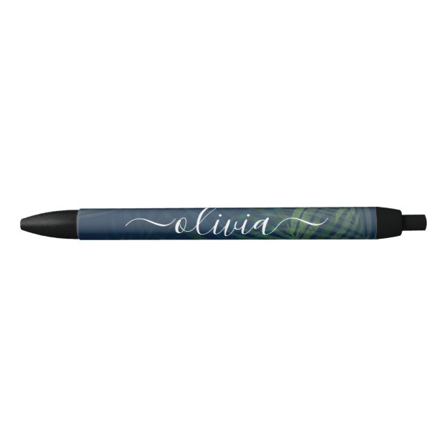 Stylo Noir Palmiers vert foncé motif feuille (Devant)