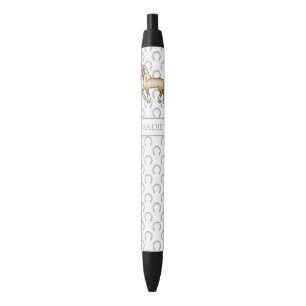 Stylo Noir Palomino Cute Cartoon Trotting Cheval & Nom