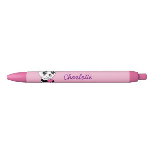 Stylo Noir Panda mignon avec un nom personnalisé par coeur