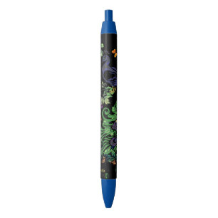 Stylo Noir Paon orné et Vintage Floral