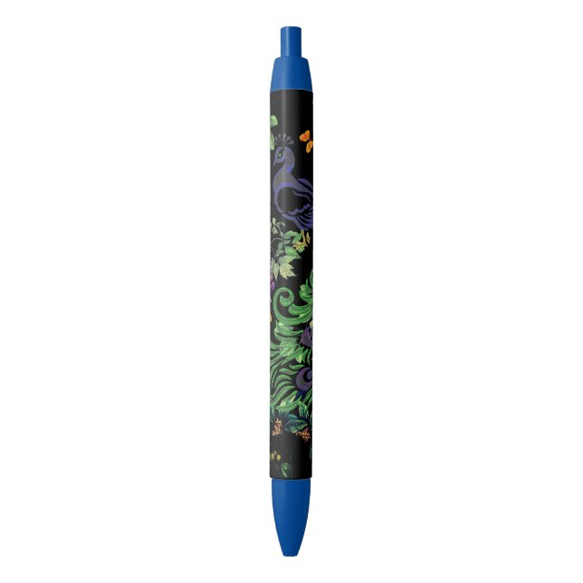 Stylo Noir Paon orné et Vintage Floral (devant Vertical)