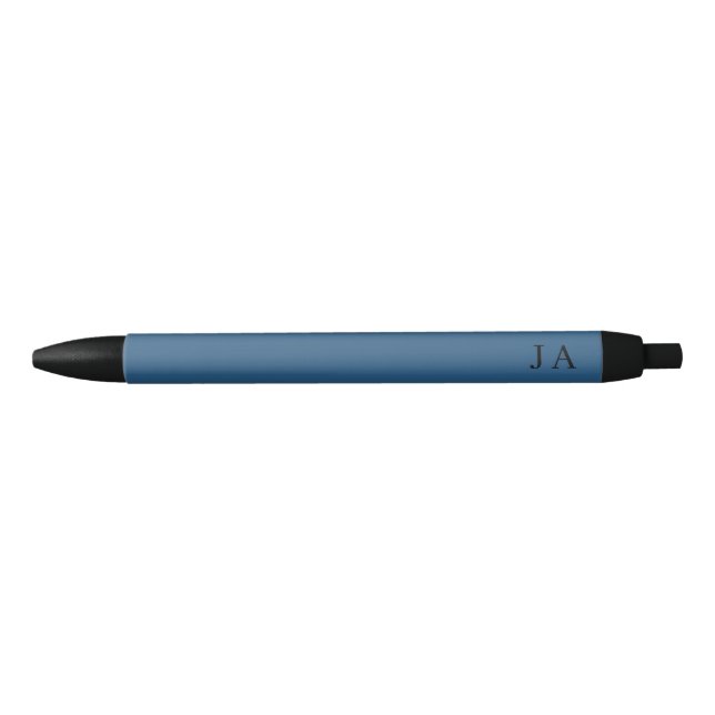 Stylo Noir Papeterie Monogramme Bleu Métallisé Simple Classiq (Devant)