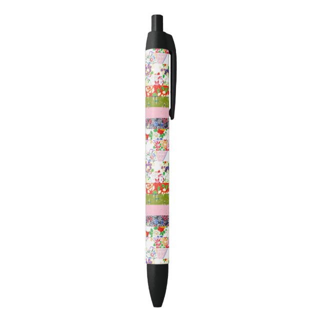 Stylo Noir Papier de riz Chiyogami Motif sans couture (Bas (Vertical))