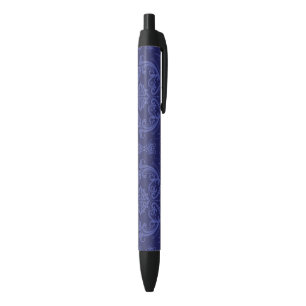 Stylo Noir Papier peint floral bleu de luxe de damassé