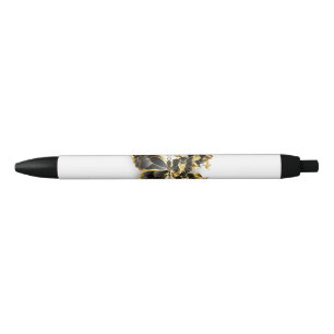 Stylo Noir Papillon à fleurs d'or avec orchidée noire