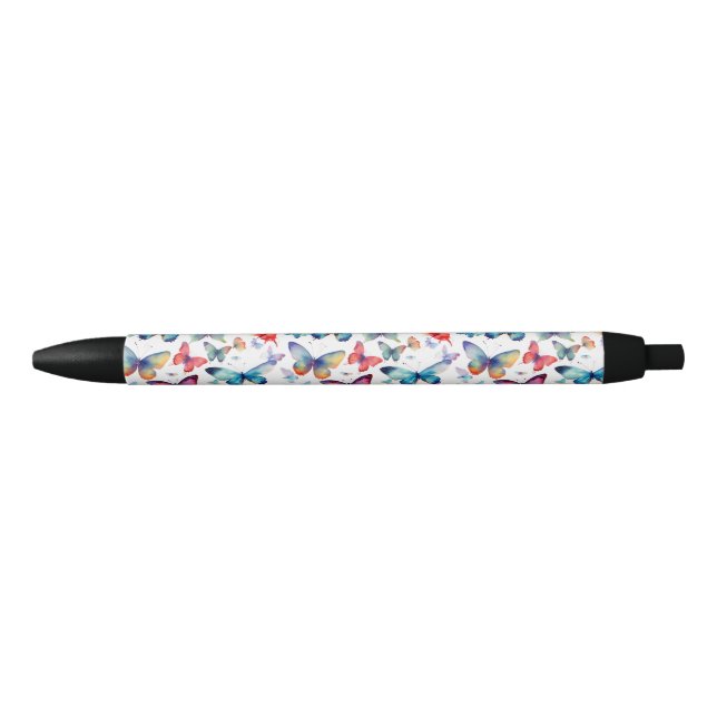 Stylo Noir Papillon aquarelle coloré motif (Devant)