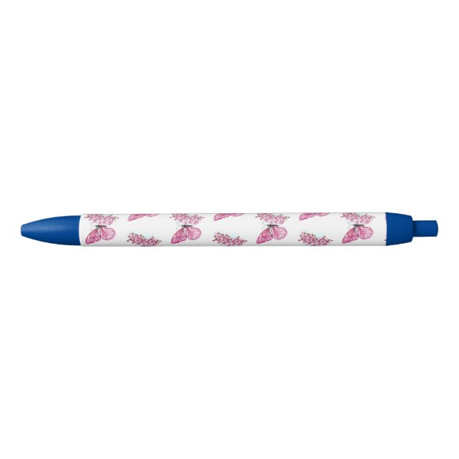 Stylo Noir Papillon de fleurs avec Sakura rose (Devant)