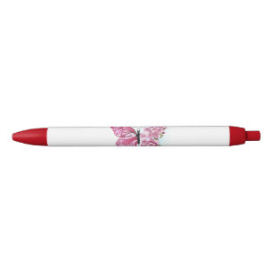 Stylo Noir Papillon de fleurs avec Sakura rose