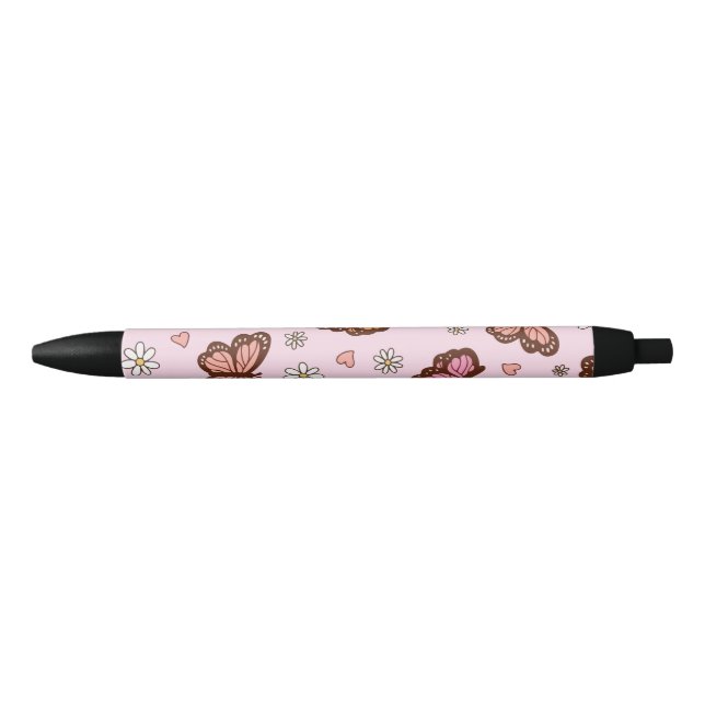 Stylo Noir Papillon et fleurs motif sans couture (Devant)