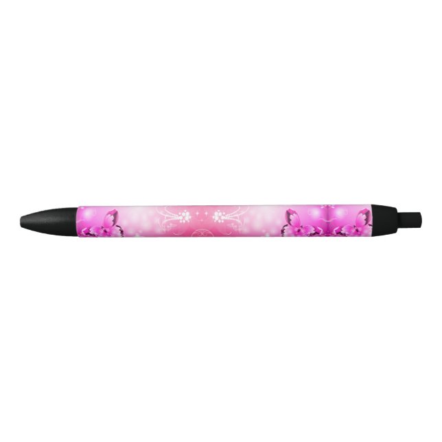 Stylo Noir Papillon magenta (Devant)