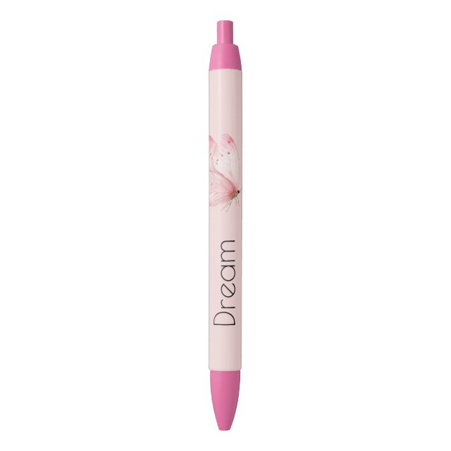 Stylo Noir Papillon Tissage Panier Rose (devant Vertical)
