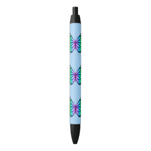 Stylo Noir Papillons arc-en-ciel colorés