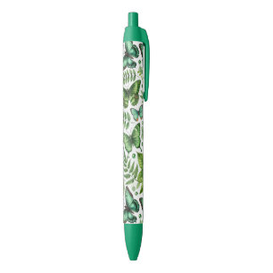 Stylo Noir Papillons Bleu-Vert