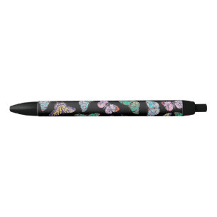 Stylo Noir Papillons colorés Aquarelle Peinture Noir