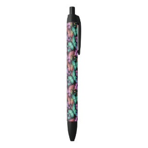 Stylo Noir Papillons colorés Imprimer