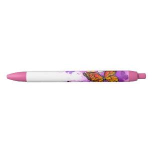 Stylo Noir Papillons Monarque sur Arrière - plan pourpre