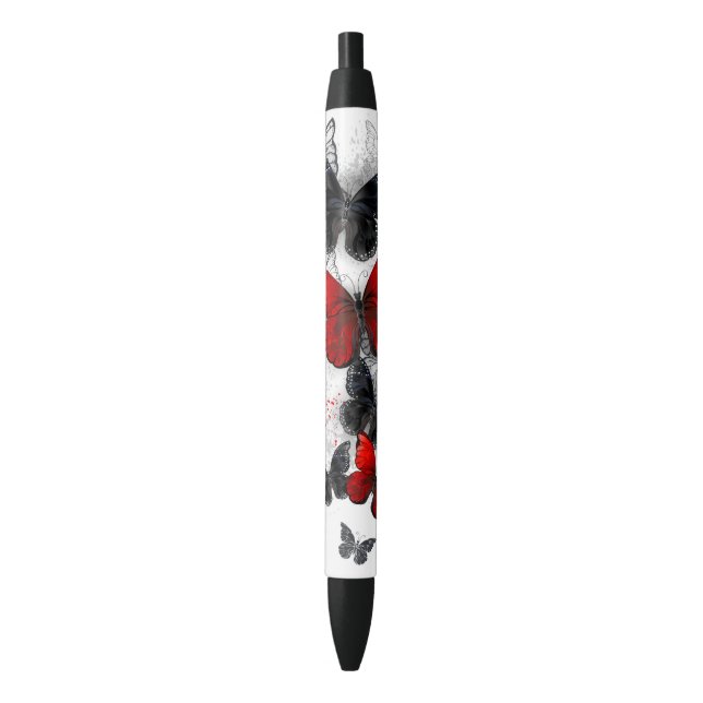 Stylo Noir Papillons noirs et rouges volants (devant Vertical)