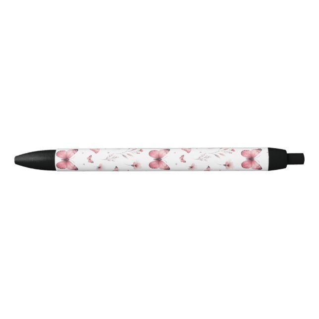 Stylo Noir Papillons roses (Devant)