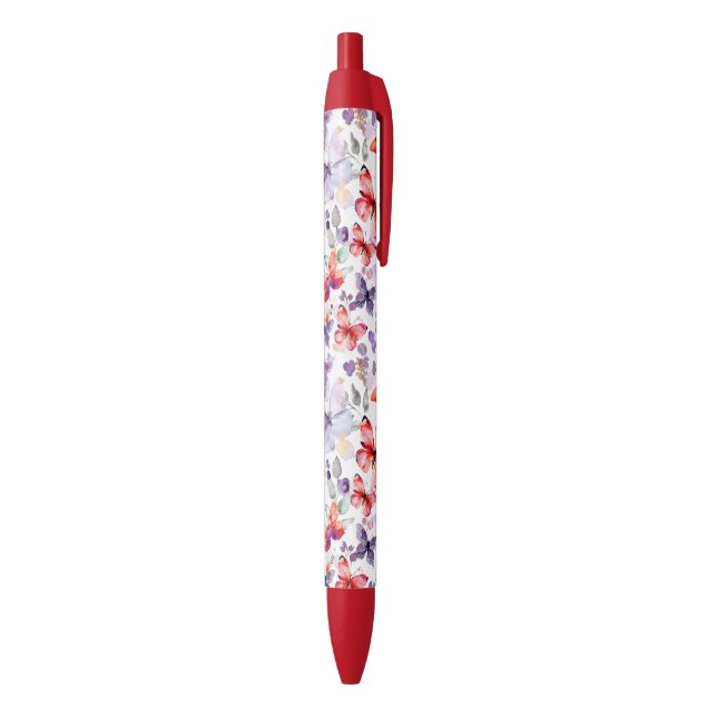 Stylo Noir Papillons rouges violets (Bas (Vertical))