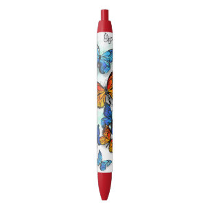 Stylo Noir Papillons volants Morpho et Monarch