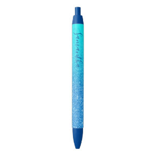 Stylo Noir Parties scintillant Aqua Blue Ombre personnalisée