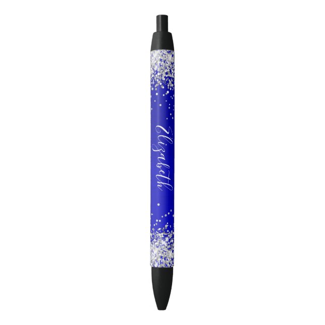 Stylo Noir Parties scintillant argentée brillante bleu satin (devant Vertical)
