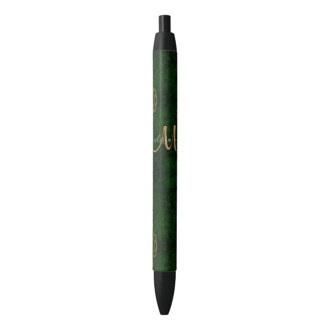 Stylo Noir Parties scintillant d'or vert chic Agate Monogramm (devant Vertical)