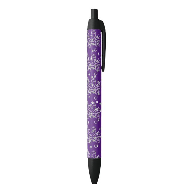 Stylo Noir Parties scintillant en argent, Bling, Purple Custo (Bas (Vertical))