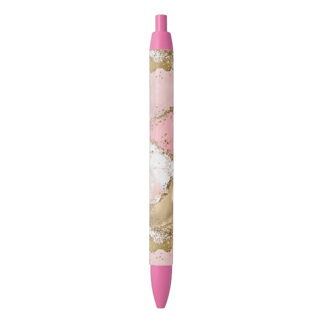 Stylo Noir Parties scintillant or Marbre blanc rose (devant Vertical)