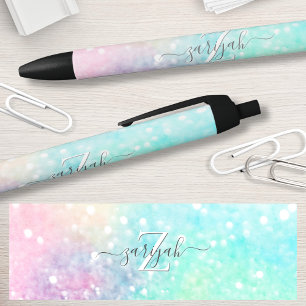 Stylo Noir Parties scintillant Pastel Bokeh Girly Colorée Mot