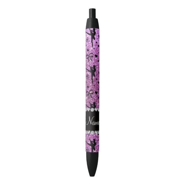 Stylo Noir parties scintillant pastel violet de nom personnal (devant Vertical)