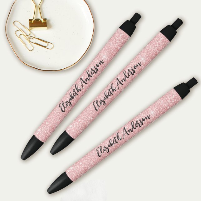 Stylo Noir Parties scintillant rose élégante personnalisée (Pretty Pink glitter drawing Pens. so pretty and they coordinate with the pink glitter sketchbooks!)