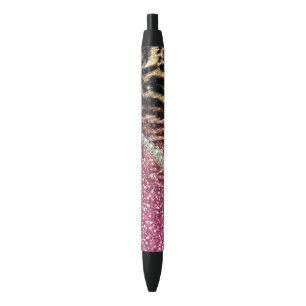 Stylo Noir Parties scintillant rose Empreinte de léopard chic