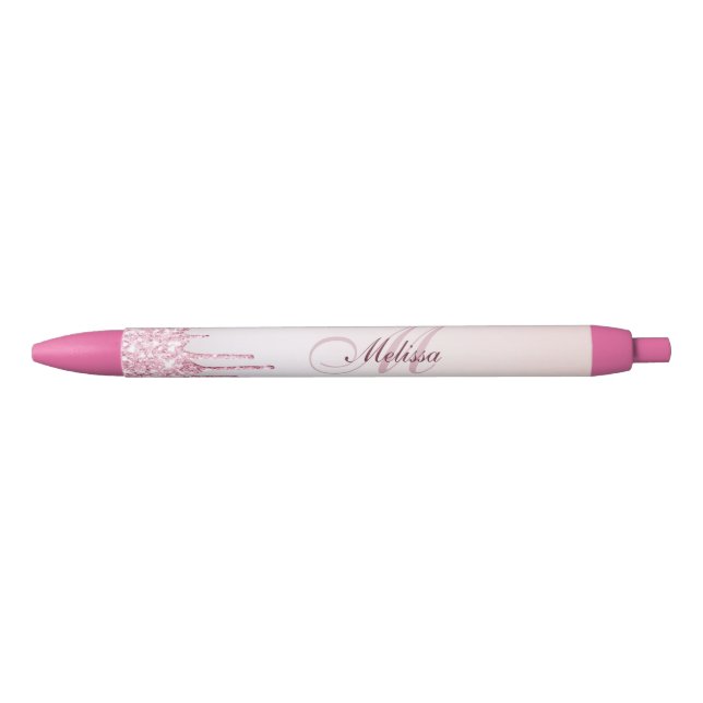 Stylo Noir parties scintillant violette en or monogramme rose (Devant)