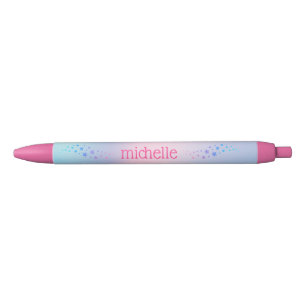 Stylo Noir Pastel Personnalisé Arc En Ciel Avec Étoiles Rose