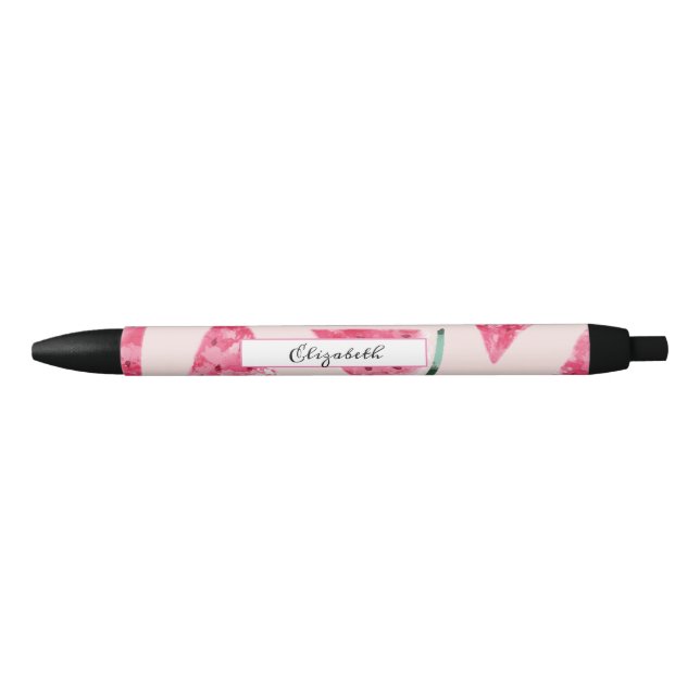 Stylo Noir Pastèque aquarelle mignonne adorable (Devant)