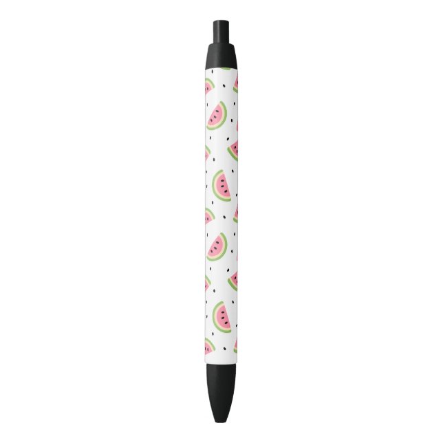 Stylo Noir Pastèque rose, Graines de pastèque, Motif d'été (devant Vertical)