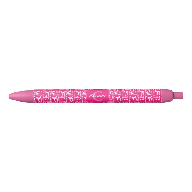 Stylo Noir Patinage sur glace mignonne rose blanche fille Mon (Devant)