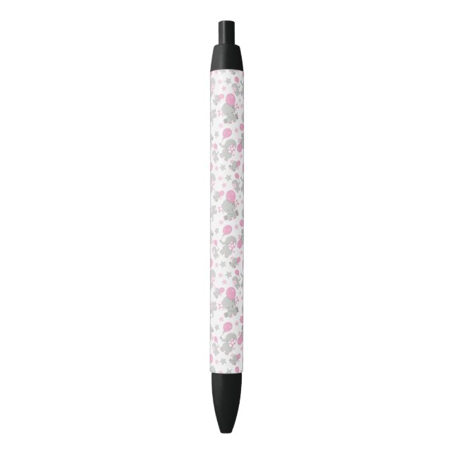 Stylo Noir Pattern of Elephants, Cute Elephants - Pink Gray (devant Vertical)
