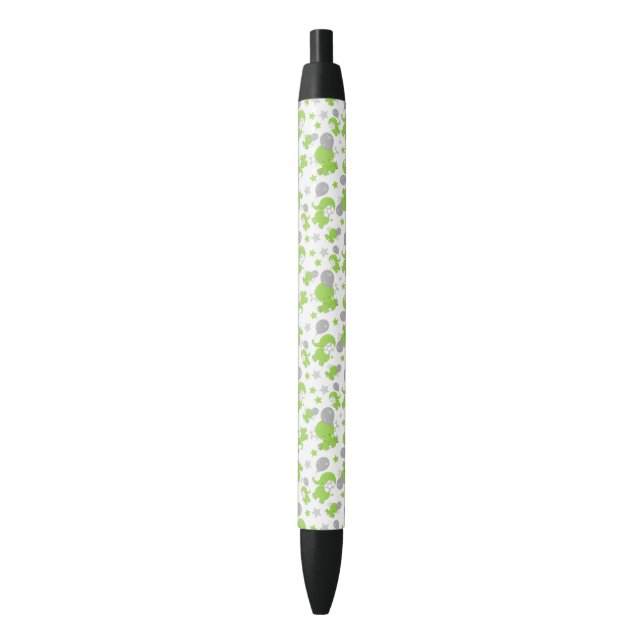Stylo Noir Pattern of Green Elephants, Cute Elephants, stars (devant Vertical)