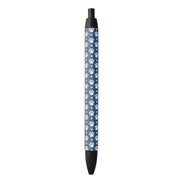 Stylo Noir Pattern of paws, Dog paws, White paws, Blue Hearts (devant Vertical)
