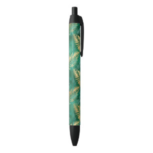 Stylo Noir Paume vert d'émeraude Feuilles dorées