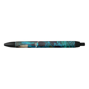 Stylo Noir Peacock bleu & vert moderne élégant nom personnali
