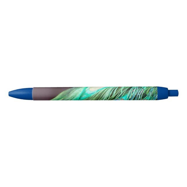Stylo Noir Peacock Feathers Blue Green Purple (Devant)