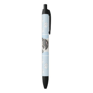 Stylo Noir Peinture de carlin - art original mignon de chien