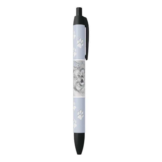 Stylo Noir Peinture Keeshond Beth - Joli art original chien (Bas (Vertical))