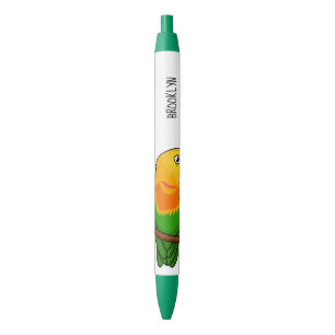 Stylo Noir Perroquet de caricature mignon lovebird