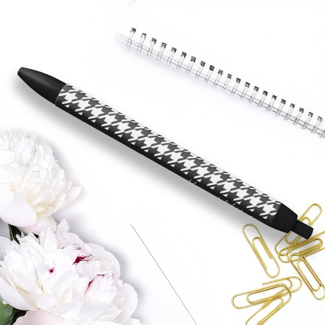 Stylo Noir Personalized Modern Black and White Houndstooth (Créateur téléchargé)