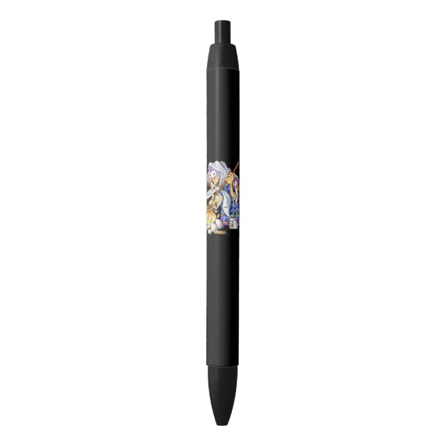 Stylo noir personnalisé avec sorcière violette (devant Vertical)