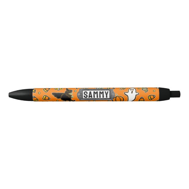 Stylo noir personnalisé pour Halloween (Devant)